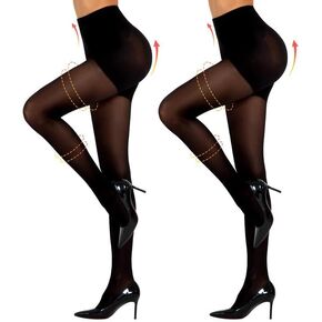 Yilanmy Women's Control Top Pantyhose 50D Semi Opaque Tights Run Resistant 10-15mmHg Support Hose Compression Tights 2 Pairs