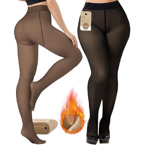 Buauty Fleece Lined Tights for Women - Fake Translucent High Waist Sheer Thermal Leggings, Thick Warm Winter Pantyhose