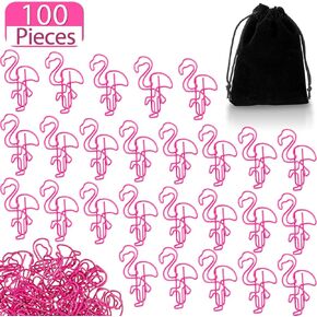 Outus 100 Pieces Flamingo Paper Clip Pink Flamingo Shaped Paperclips Cute Animal Shape Bookmark Clips Metal File Note Clips Page Marker for Office School Home Supplies