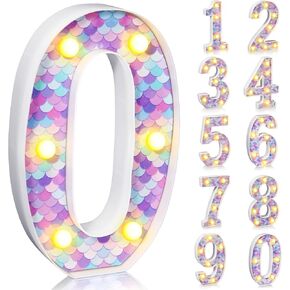 Mermaid Birthday Party Decoration, Decorative LED Glowing Numbers Mermaid Theme Marquee Digital Lights Table Centerpiece for Kids Under The Sea Birthday Baby Shower Party Decoration(3)