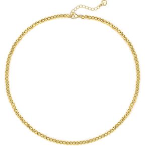 MOROTOLE Gold Beaded Necklaces for Women Adjustable Gold Beaded Necklace Gold Ball Necklace Gold Plated Bead Necklace (16.5+2"/ 15+3" Optional)
