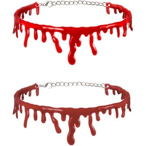 Dreuyet 2 Pieces Blood Choker Necklace for Women Funny Dripping Blood Necklace Halloween Party Costumes Necklace Scary Halloween Party Favors Decorations Gifts