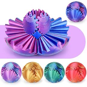 Gear Ball ثلاثية الأبعاد مطبوعة تدور الكرة أو لعبة مكعب فيدجيت، لعبة تململ كرة التململ، لعبة تململ كرة الترس لتخفيف التوتر والقلق، لعبة مكتب كرة الإجهاد GearSphere للبالغين والأطفال (أزرق أخضر، 3.1 بوصة)