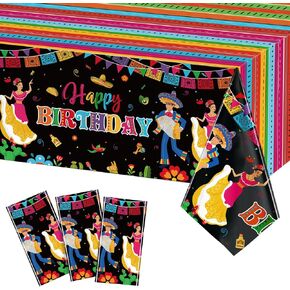 3 PCS Day of The Dead Tablecloth 54 x 108 Inch Happy Birthday Fiesta Disposable Table Cover Plastic Dia De Muertos Tablecover for Halloween Day of The Dead Birthday Party Decoration Supplies
