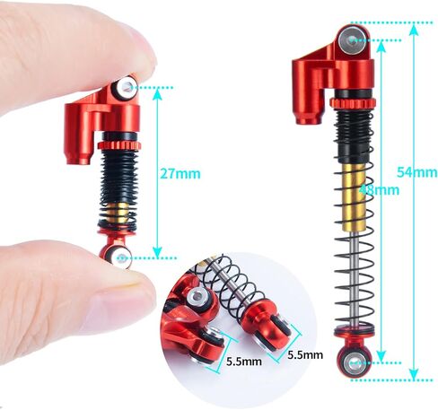 MOHERO Adjustable RC Shocks Absorber Damper Aluminum 48mm for 1/24 RC Crawler Car Axial SCX24 AXI90081 Deadbolt Upgrades (Black) in Saudi Arabia