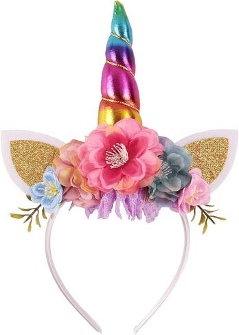 Nishine Glitter Unicorn Headband Simulation Cherry Flower Crown Tiara for Girls Headwear Costume in Saudi Arabia