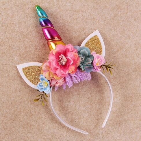 Nishine Glitter Unicorn Headband Simulation Cherry Flower Crown Tiara for Girls Headwear Costume in Saudi Arabia