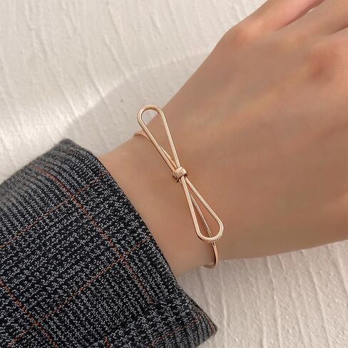Gold Bow Bangle for Women Trendy Bowknot Open Cuff Bangle Bracelets Wedding Bridesmaid Prom Gift in Saudi Arabia