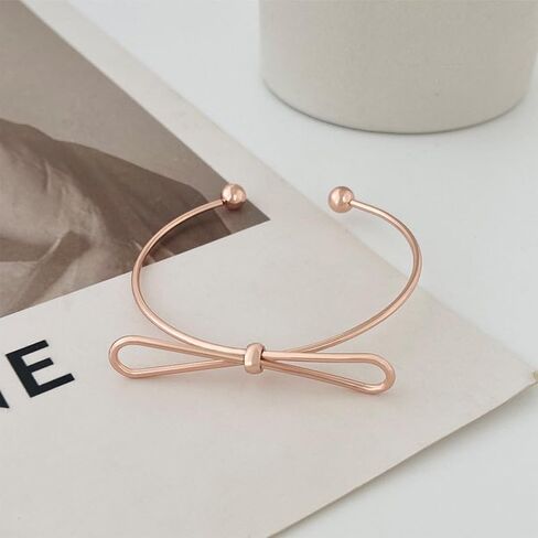 Gold Bow Bangle for Women Trendy Bowknot Open Cuff Bangle Bracelets Wedding Bridesmaid Prom Gift in Saudi Arabia