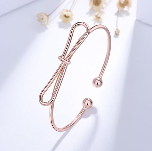 Gold Bow Bangle for Women Trendy Bowknot Open Cuff Bangle Bracelets Wedding Bridesmaid Prom Gift in Saudi Arabia