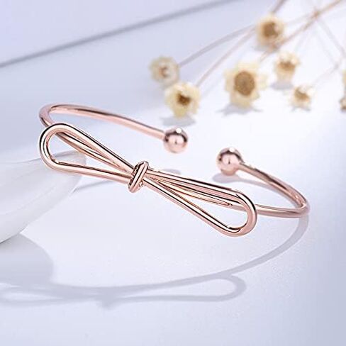 Gold Bow Bangle for Women Trendy Bowknot Open Cuff Bangle Bracelets Wedding Bridesmaid Prom Gift in Saudi Arabia