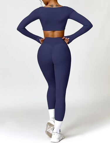 مجموعات تجريب للنساء قطعتين بأكمام طويلة وسراويل اليوغا وتتسابق عالية الخصر طماق واسعة مجموعات الصالة الرياضية in Kuwait