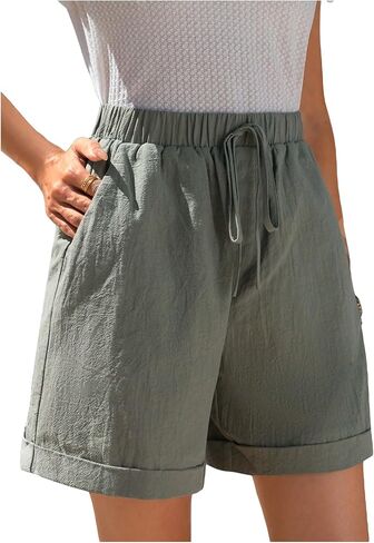 SweatyRocks Women's Casual Drawstring Waist Shorts Wide Leg Solid Summer Shorts with Pockets in Saudi Arabia