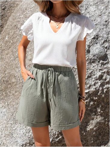 SweatyRocks Women's Casual Drawstring Waist Shorts Wide Leg Solid Summer Shorts with Pockets in Saudi Arabia