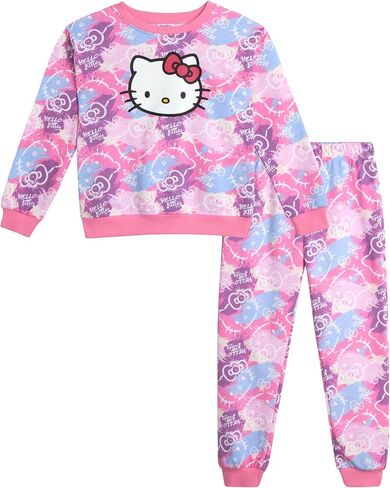 Hello Kitty Girls' Pants Set - 2 Piece Crewneck Sweatshirt and Fleece Pants - Matching Outfit for Girls (2T-12), Size 6X, Aurora Pink in Kuwait