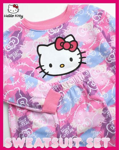 Hello Kitty Girls' Pants Set - 2 Piece Crewneck Sweatshirt and Fleece Pants - Matching Outfit for Girls (2T-12), Size 6X, Aurora Pink in Kuwait