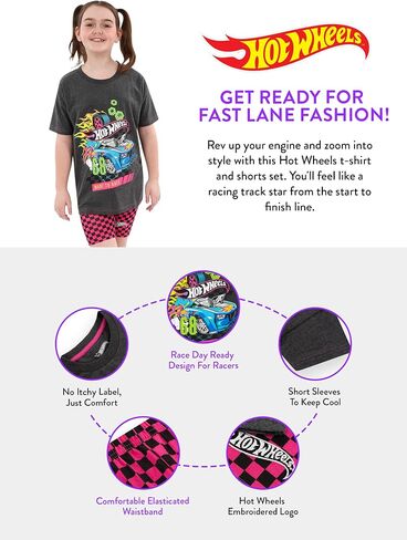 Hot Wheels Shirt And Shorts | Girls Summer Outfits | Race Cars Girls Tshirts and Short Sets | Girls Clothing Sets in Saudi Arabia