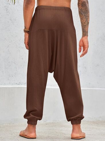 PASLTER Mens Harem Pants Baggy Casual Cotton Linen Boho Yoga Drop Crotch Hippie Trousers in Saudi Arabia