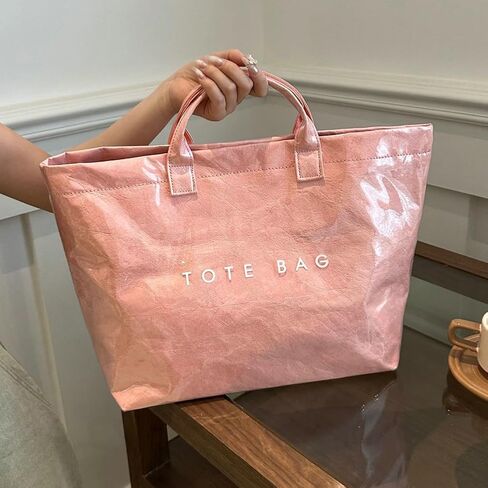 Caistre Women's PVC Tote Handbags Shoulder Bag Winter Fall Fashion Kraft Paper Tote Bag Y2K Large Shopping Bag in Saudi Arabia