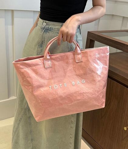Caistre Women's PVC Tote Handbags Shoulder Bag Winter Fall Fashion Kraft Paper Tote Bag Y2K Large Shopping Bag in Saudi Arabia