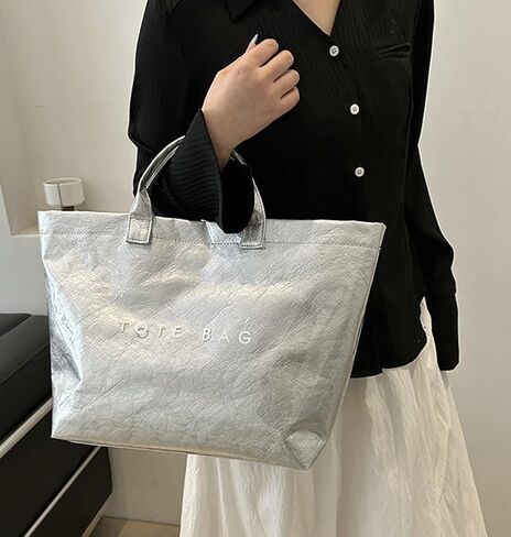 Caistre Women's PVC Tote Handbags Shoulder Bag Winter Fall Fashion Kraft Paper Tote Bag Y2K Large Shopping Bag in Saudi Arabia