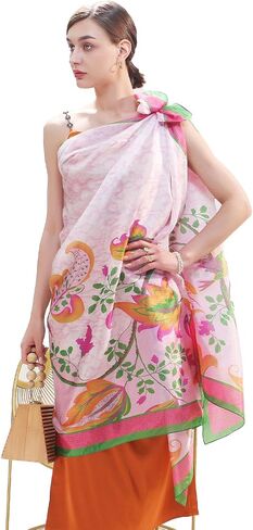 DANA XU Women's 100% Mulberry Satin Silk Pashmina Shawl Wraps Extra Large Floral Scarf for Evening Dresses, Soft Oversized in Kuwait
