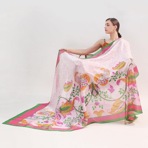 DANA XU Women's 100% Mulberry Satin Silk Pashmina Shawl Wraps Extra Large Floral Scarf for Evening Dresses, Soft Oversized in Kuwait