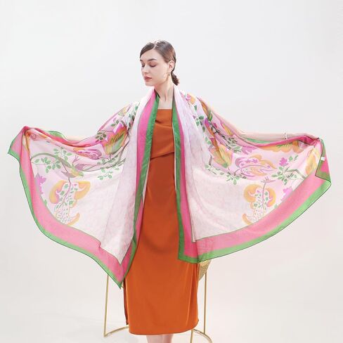 DANA XU Women's 100% Mulberry Satin Silk Pashmina Shawl Wraps Extra Large Floral Scarf for Evening Dresses, Soft Oversized in Kuwait