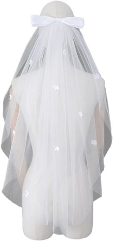Elegant Bridal Veil with Bow, Sheer Tulle Fabric, White in Saudi Arabia