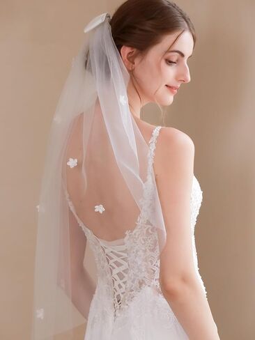 Elegant Bridal Veil with Bow, Sheer Tulle Fabric, White in Saudi Arabia