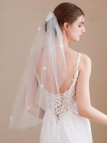 Elegant Bridal Veil with Bow, Sheer Tulle Fabric, White in Saudi Arabia