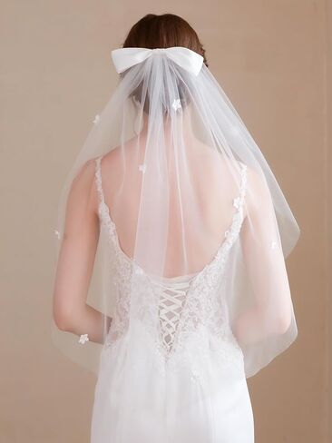 Elegant Bridal Veil with Bow, Sheer Tulle Fabric, White in Saudi Arabia