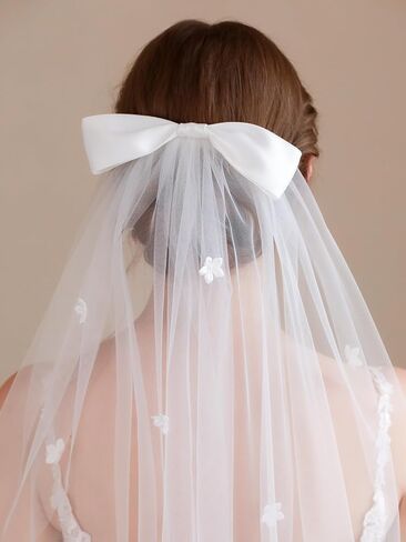 Elegant Bridal Veil with Bow, Sheer Tulle Fabric, White in Saudi Arabia