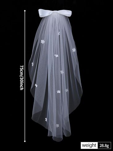 Elegant Bridal Veil with Bow, Sheer Tulle Fabric, White in Saudi Arabia