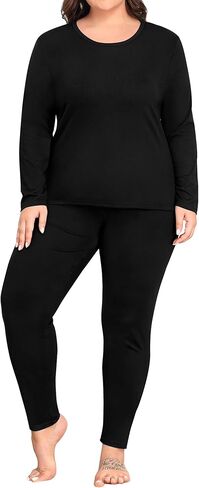 SWOMOG Plus Size Thermal Underwear Sets for Women Long Johns Base Layer Set 2 Pcs Underwear Top & Bottom Pajama Set in Kuwait