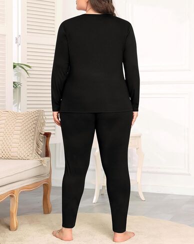 SWOMOG Plus Size Thermal Underwear Sets for Women Long Johns Base Layer Set 2 Pcs Underwear Top & Bottom Pajama Set in Kuwait