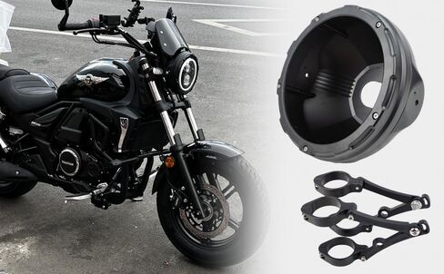 7inch Aluminum Alloy CNC Motorcycle Headlight Housing Bucket with CNC Side Mounting Bracket Fork Tube Holder Clamps for Motorcycle (55-59MM), Black in Saudi Arabia