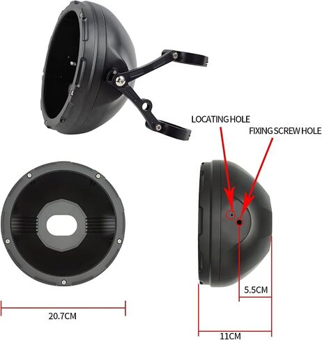 7inch Aluminum Alloy CNC Motorcycle Headlight Housing Bucket with CNC Side Mounting Bracket Fork Tube Holder Clamps for Motorcycle (55-59MM), Black in Saudi Arabia
