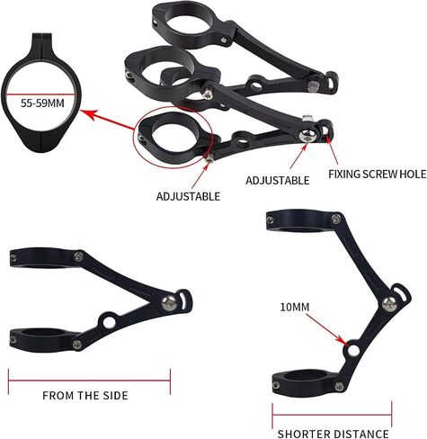 7inch Aluminum Alloy CNC Motorcycle Headlight Housing Bucket with CNC Side Mounting Bracket Fork Tube Holder Clamps for Motorcycle (55-59MM), Black in Saudi Arabia