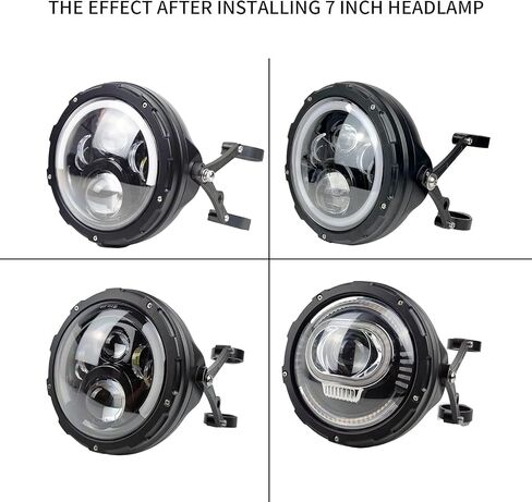 7inch Aluminum Alloy CNC Motorcycle Headlight Housing Bucket with CNC Side Mounting Bracket Fork Tube Holder Clamps for Motorcycle (55-59MM), Black in Saudi Arabia