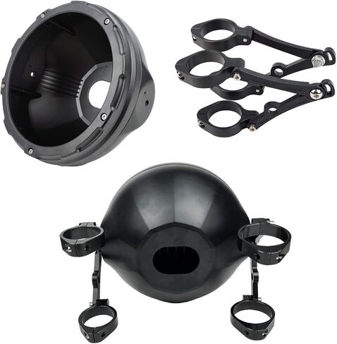 7inch Aluminum Alloy CNC Motorcycle Headlight Housing Bucket with CNC Side Mounting Bracket Fork Tube Holder Clamps for Motorcycle (55-59MM), Black in Saudi Arabia