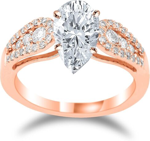 خاتم خطوبة من الذهب الأبيض عيار 14 قيراط 1.75 قيراط من LAB GROWN DIAMOND مرصع بالماس على شكل كمثرى (لون D-E VS1-VS2 وضوح 1.5 قيراط مركزي) in Saudi Arabia