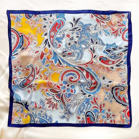 27.5 Inches Satin Head Scarf for Women Silk-Like Floral Hair Scarf, Neck Scarf for Women, Multi-Use Square Scarf in Saudi Arabia