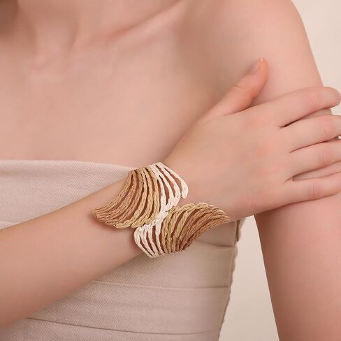 Raffia Wing Cuff Bracelet for Women, Colorful Angel Wing Bangle Wide Chunky Wrist Cuff Bracelet in Saudi Arabia