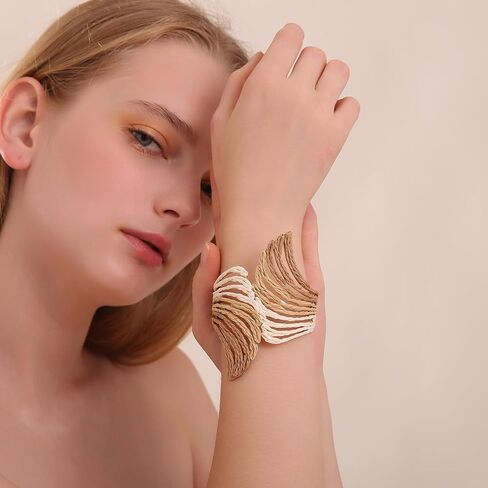 Raffia Wing Cuff Bracelet for Women, Colorful Angel Wing Bangle Wide Chunky Wrist Cuff Bracelet in Saudi Arabia