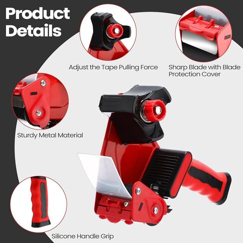 2 Pack Packing Tape Dispenser Gun with 12 Roll Packing Tape 2 Inch Gun 2.7 Mil Heavy Duty Packaging for Shipping, Moving, Carton and Box Sealing(Black and Red) in Kuwait