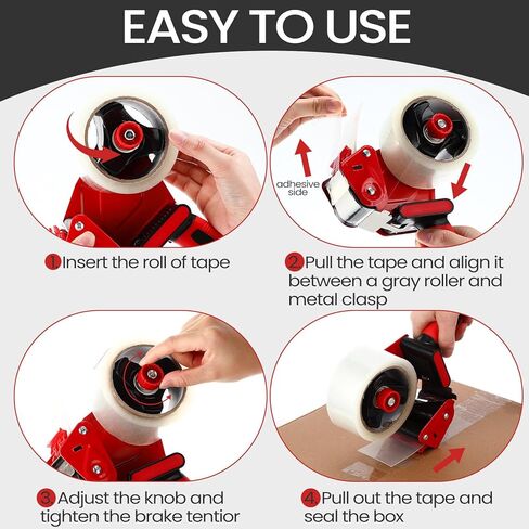2 Pack Packing Tape Dispenser Gun with 12 Roll Packing Tape 2 Inch Gun 2.7 Mil Heavy Duty Packaging for Shipping, Moving, Carton and Box Sealing(Black and Red) in Kuwait