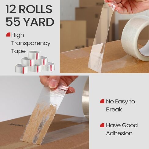 2 Pack Packing Tape Dispenser Gun with 12 Roll Packing Tape 2 Inch Gun 2.7 Mil Heavy Duty Packaging for Shipping, Moving, Carton and Box Sealing(Black and Red) in Kuwait