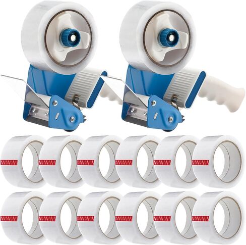 2 Pack Packing Tape Dispenser Gun with 12 Roll Packing Tape 2 Inch Gun 2.7 Mil Heavy Duty Packaging for Shipping, Moving, Carton and Box Sealing(Black and Red) in Kuwait