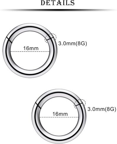 Kridzisw 8G 6G 4G 2G Titanium Hinged Septum Ring Clicker Gauges Earring Stretching kit Hypoallergenic Lobe Hoop Earrings Medical Implant Grade Large Septum Nose Ring Piercing Jewelry for Women Men in Saudi Arabia